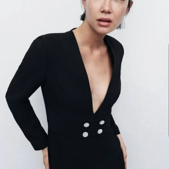 Zara Woman Pearl Appliqué Belted Blazer Dress.  SZ XL - Picture 3 of 6